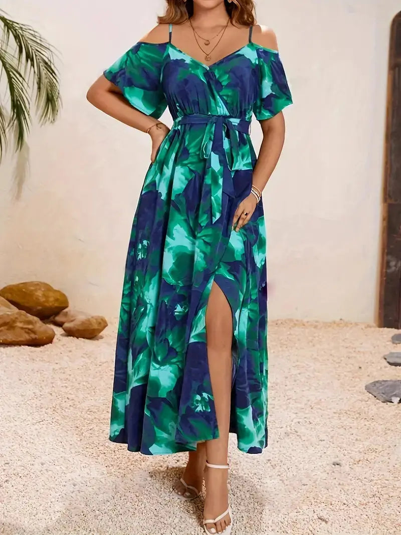 Women’s Split Neckline Printed Dress