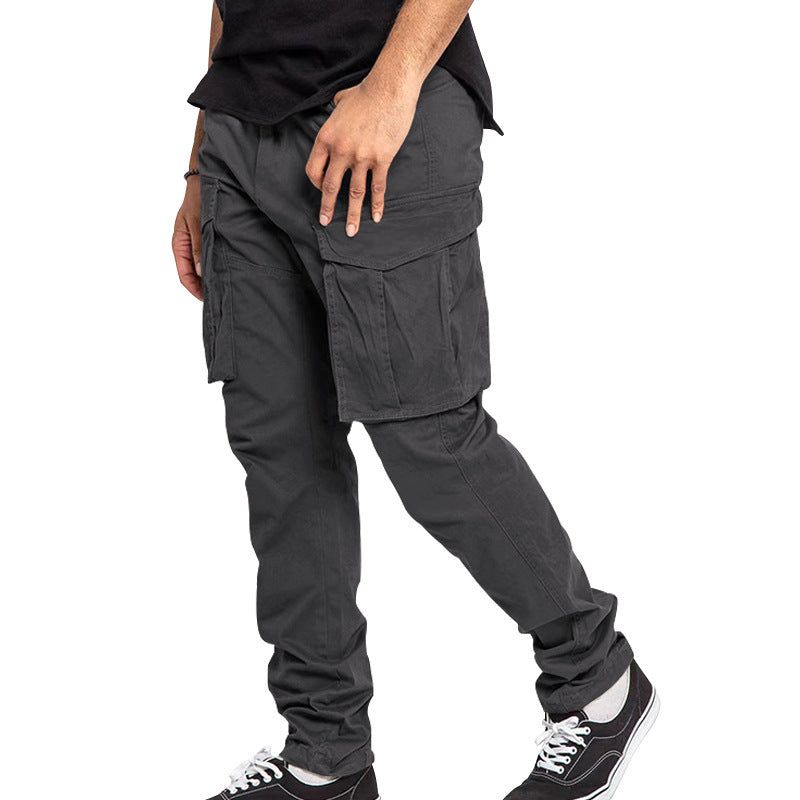 European And American Drawstring Multi-pocket Small Straight Pants
