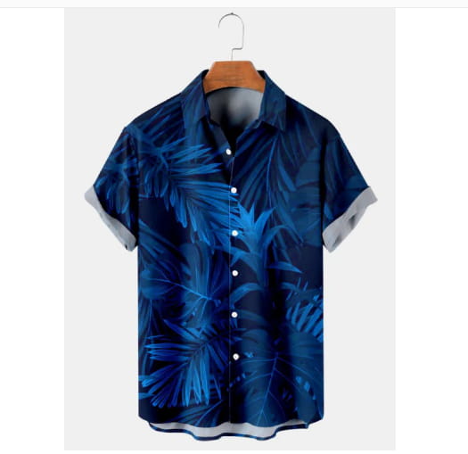 Men’s Casual Loose Plus Size Lapels Digital Printing Short Sleeve