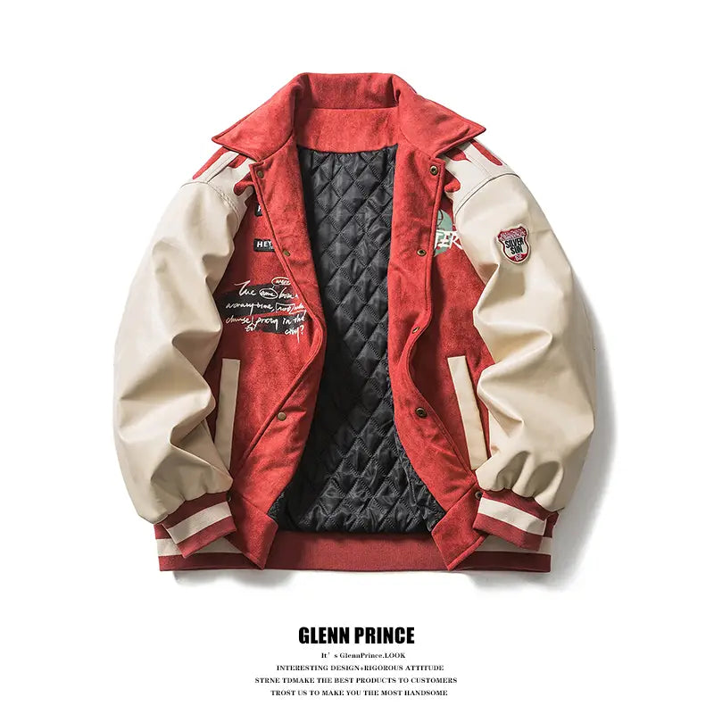 American Spliced Suede Baseball Suit For Cotton-padded Men