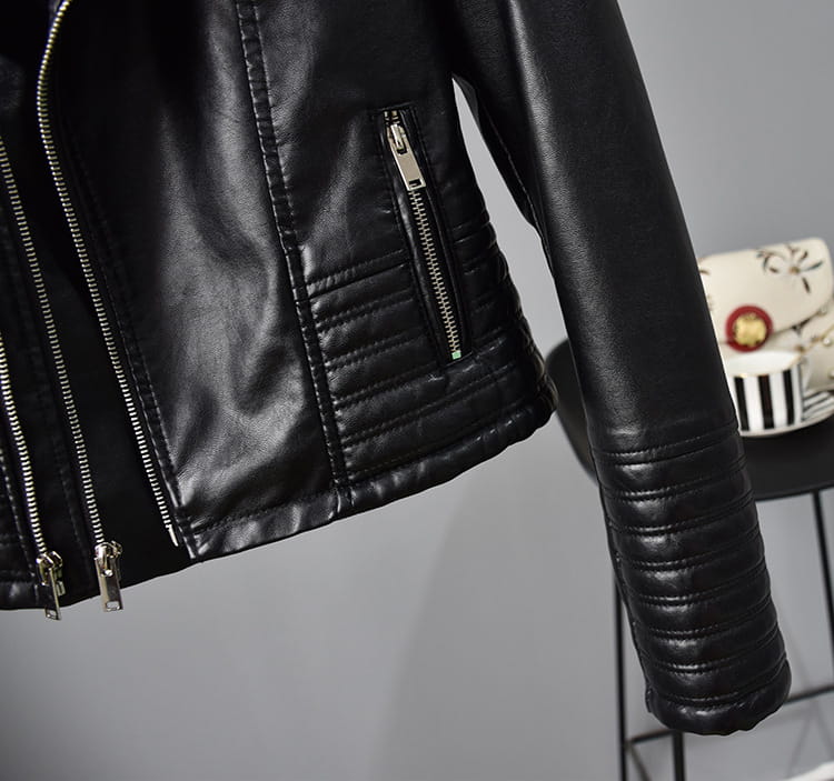Women Washed PU Leather Jacket