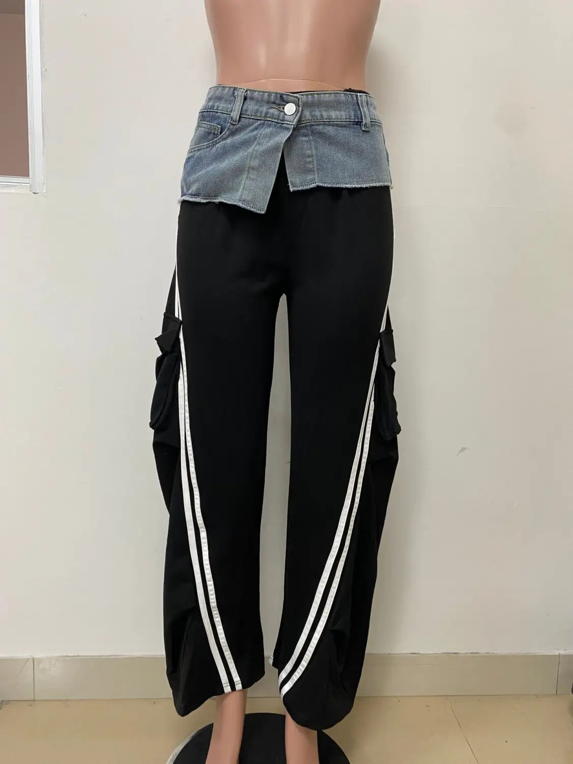 Women’s Fashion Denim Stitching Elastic Waist Trousers
