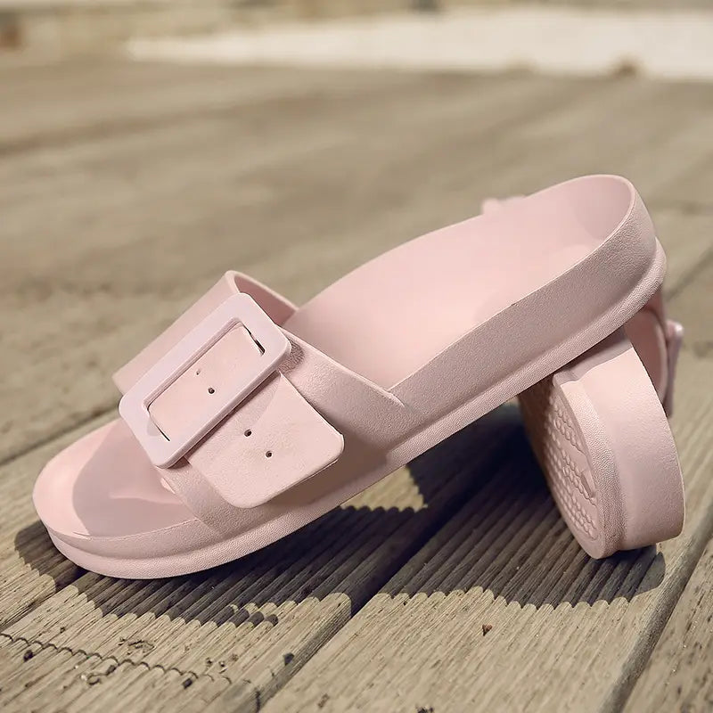 Solid Buckle Home Slippers Summer Non-slip Floor Bathroom Slipper Women Garden House Shoes