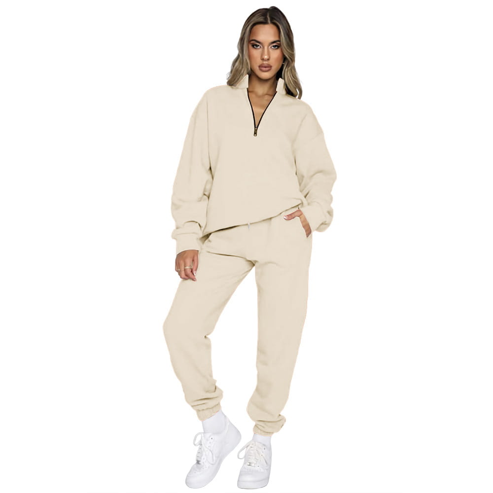 Women’s Fashion Zipper Pullover Long Sleeve Sweater Two-piece Set