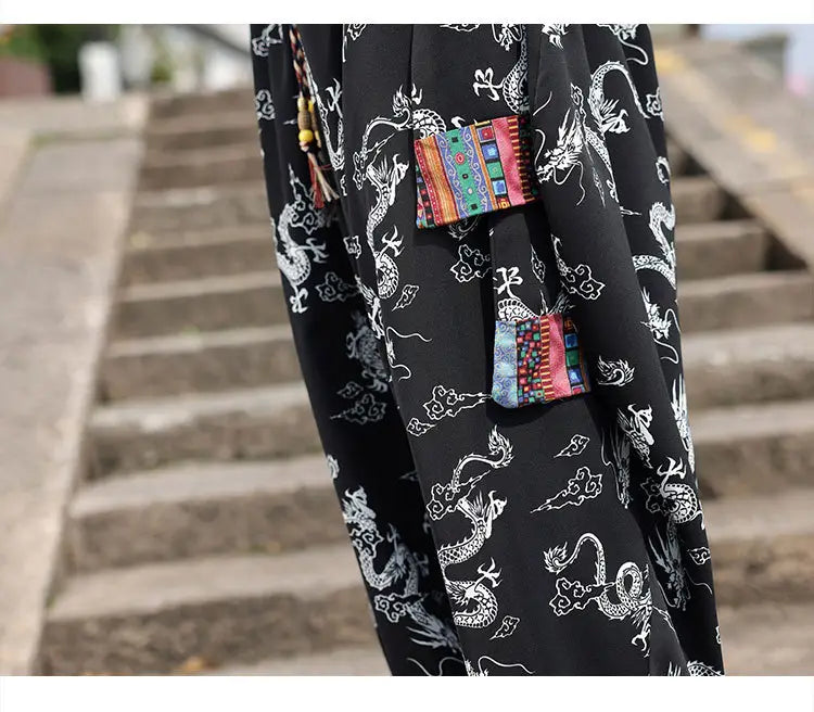 Men’s Plus Size Dragon Pattern Thin Chinese Trousers