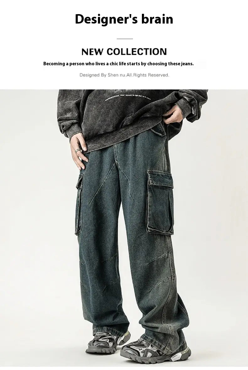 Men’s American Retro Washed Workwear Jeans