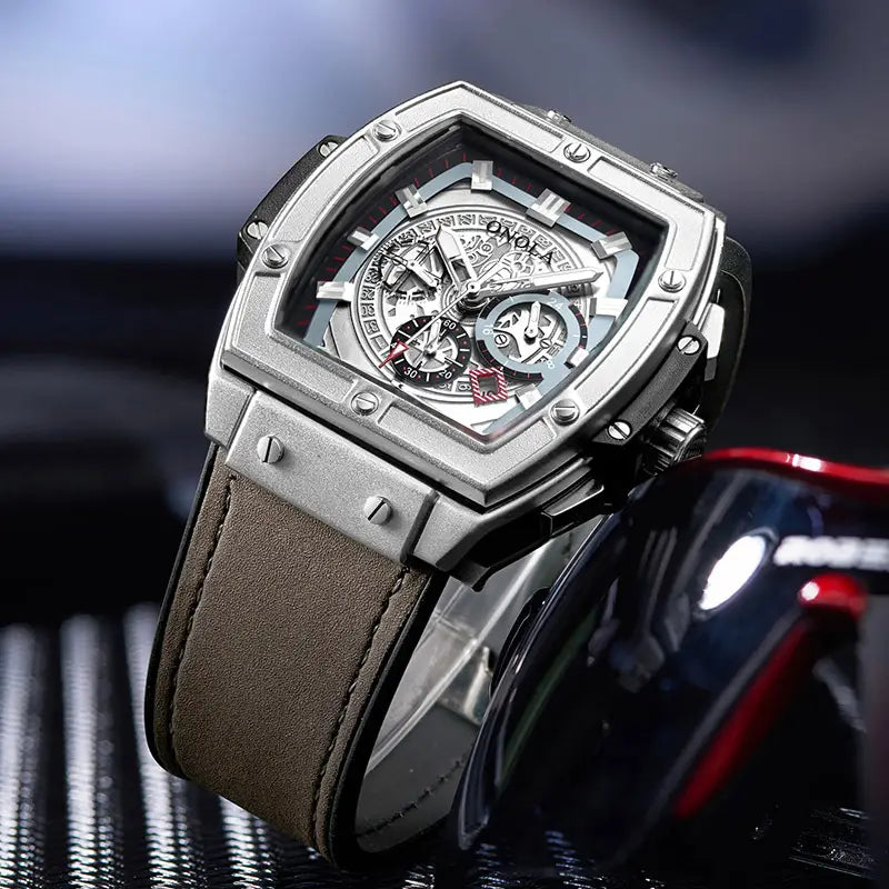 Barrel-shaped multi-function quartz men’s watch