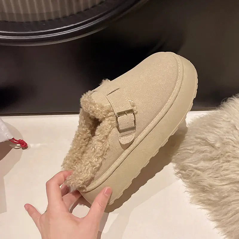 New Luxury Winter Women’s Shoes Plush Fashion Retro Bean Shoes Cotton Women’s Flat Sole Slippers Platform Women Boots