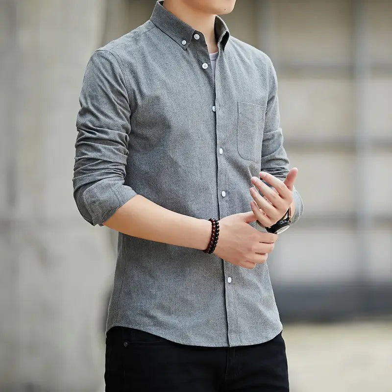 Slim Lapel Long Sleeve Shirt With Pockets Solid Color Casual Men’s Clothing