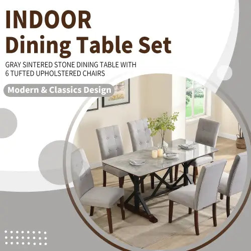 Modern Dining Table For 6-8 7 Piece Kitchen Dining Table Set
