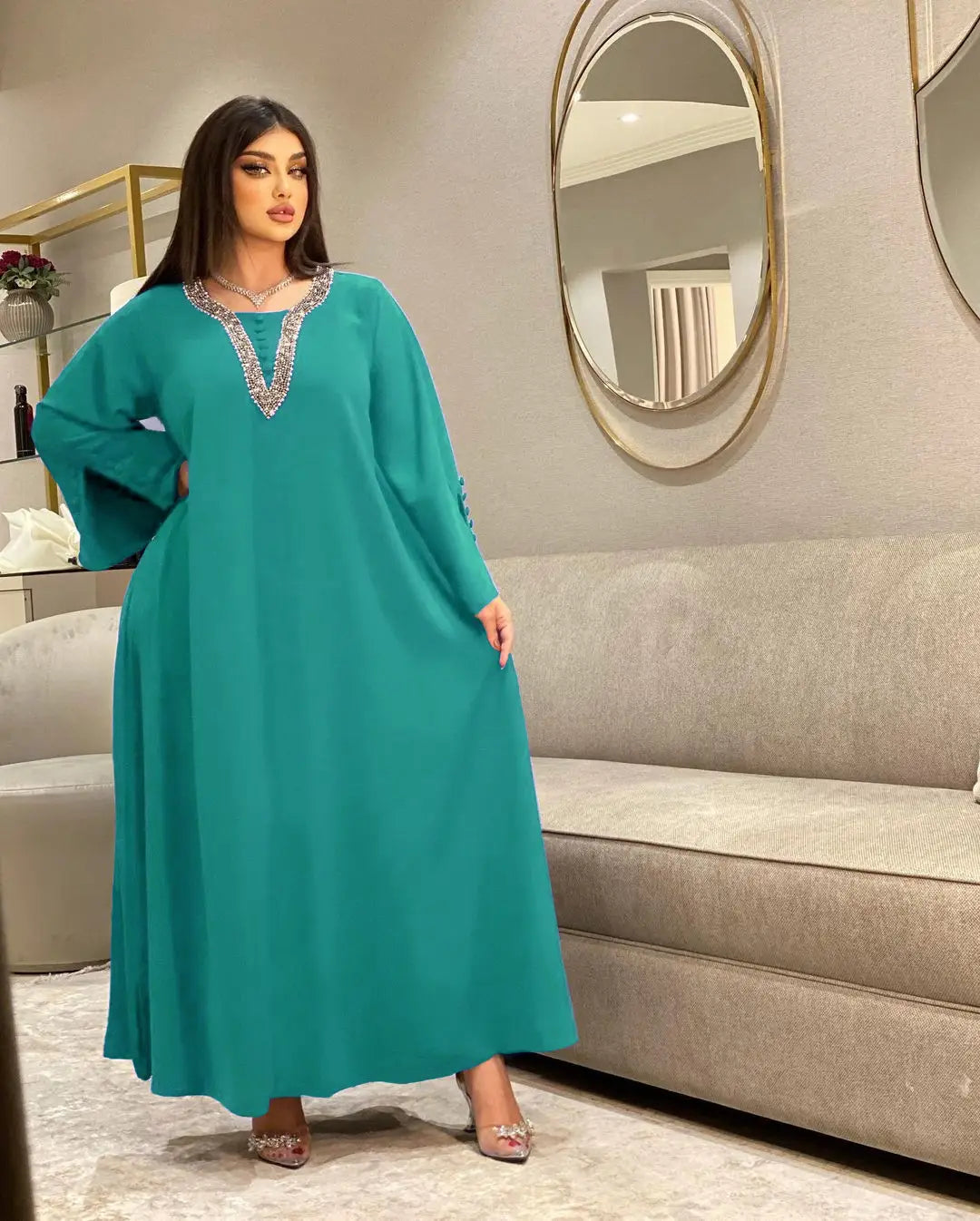 Women’s Fashion Plus Size Women Handmade Beaded Rhinestone Dress