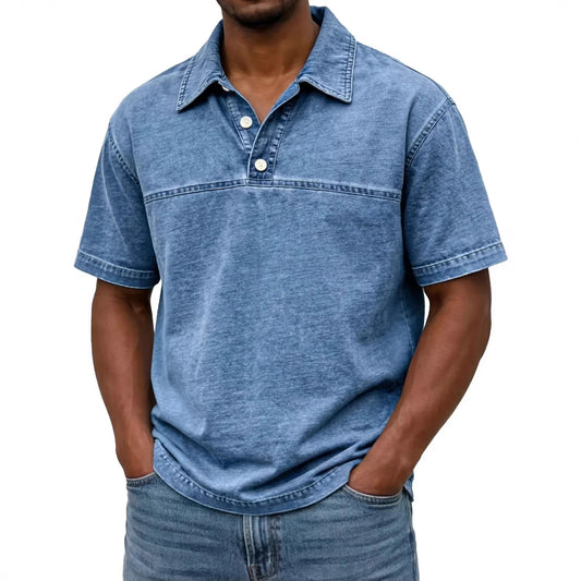 Mens Stylish Solid-color Vintage Short-sleeve Lapel Polo Shirt
