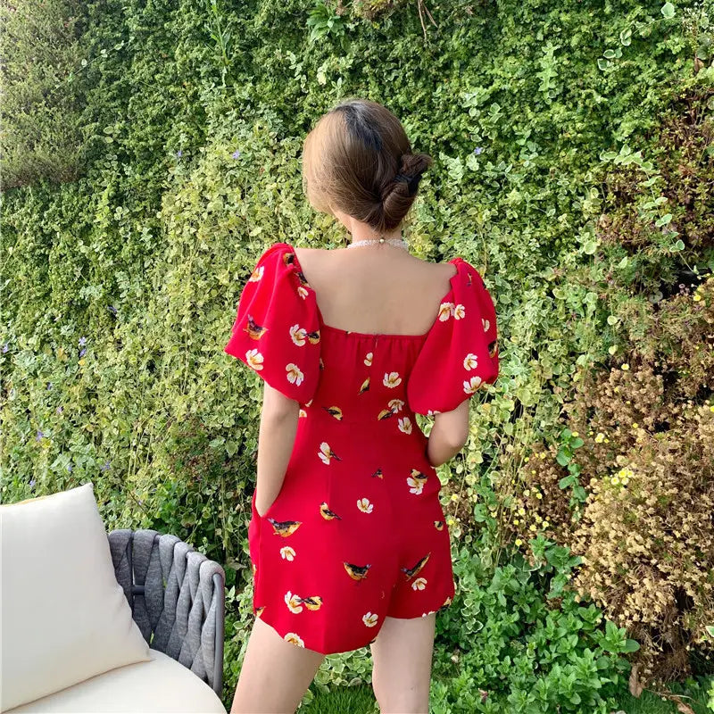 Women’s Vintage Print Thin Square Neck Shorts