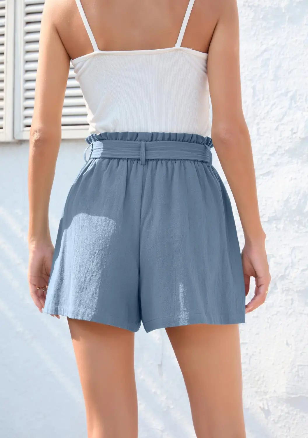 Fashion Ruffle Bow Waist Tie Shorts Summer Beach Pants With Pockets Womens Clothing