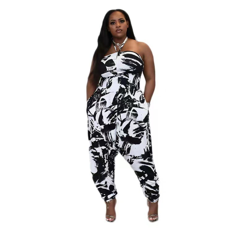 Halter Loose Lantern Sleeveless Print Jumpsuit