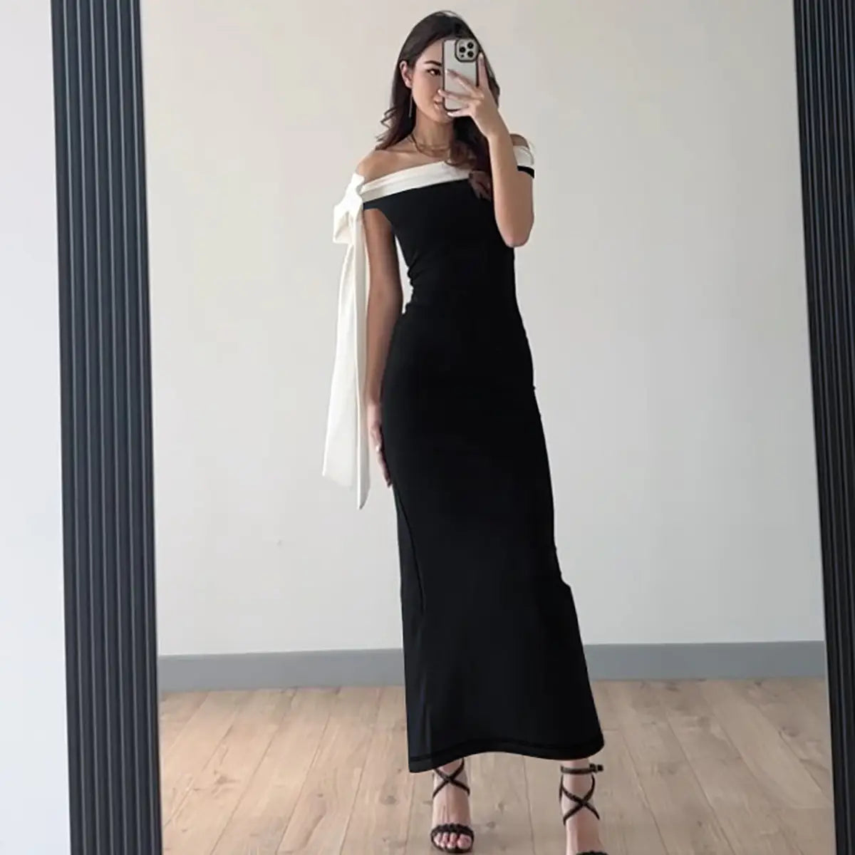 Women’s Fashion Off-shoulder Ribbon Slim Fit Dress