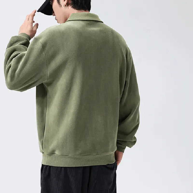 Fashion Lapel Half-zip Sweatshirt Winter Warm Fleece Long Sleeve Top Men’s Clothing