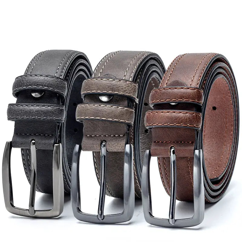 Men Vintage Belts featuring three leather belts with metal buckles for stylish jeans.