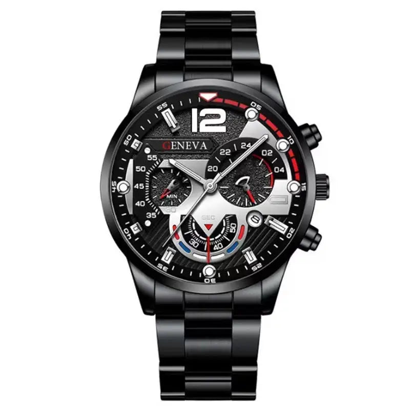 2pcs Men’s New Popular Steel Strip Fashion Business Three Eye Quartz Watch Bracelet Set Valentine’s Day Gifts