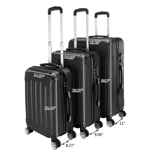 3-in-1 ABS Trolley Case 20 Inches-24 Inches-28 Inches Black - Black - 5