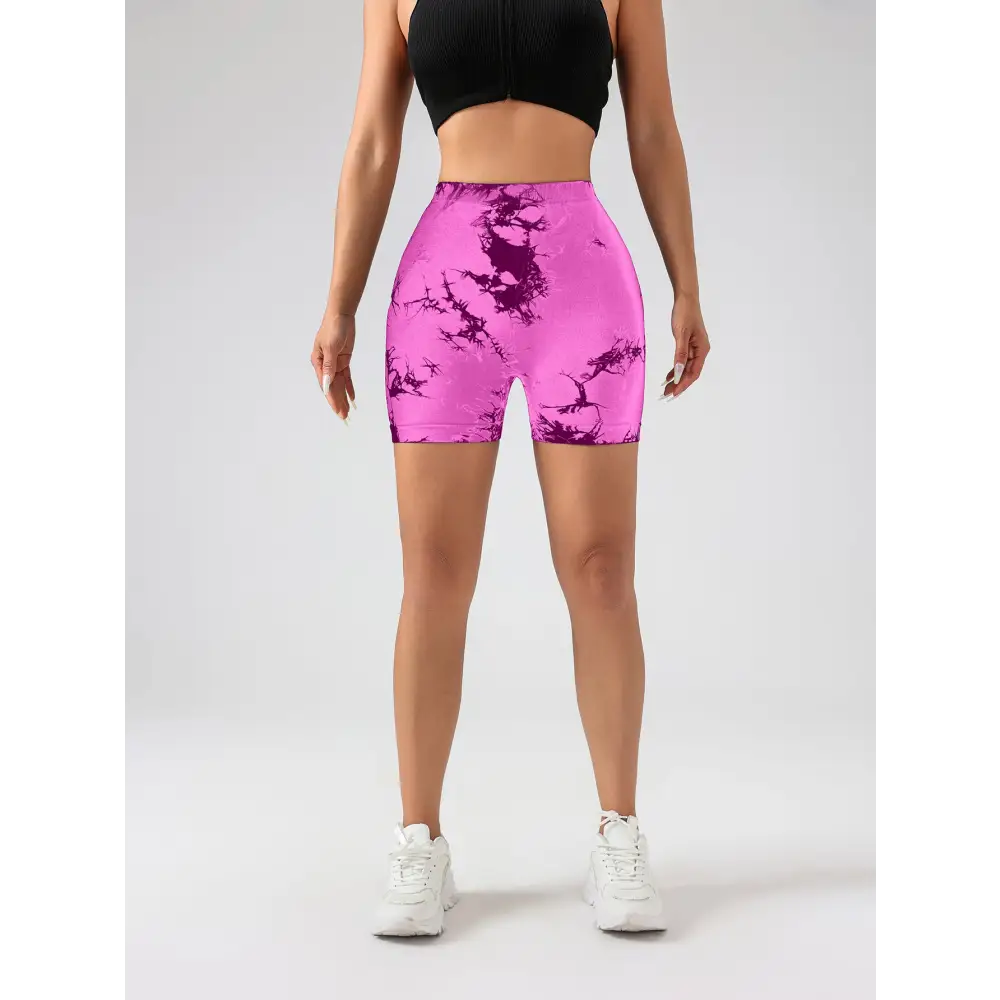 3 PACK Tie Dye Active Wear Shorts Women Workout Shorts High Waisted Contour Gym Yoga Biker Shorts V Back Booty Biker