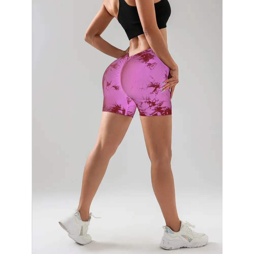 3 PACK Tie Dye Active Wear Shorts Women Workout Shorts High Waisted Contour Gym Yoga Biker Shorts V Back Booty Biker