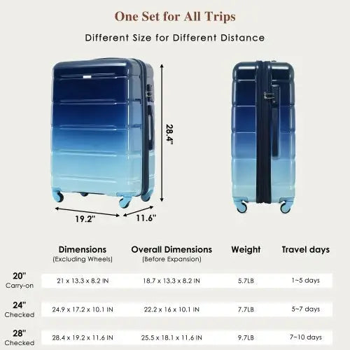 3-piece Luggage 20 Inches With USB Port - Blue - 5
