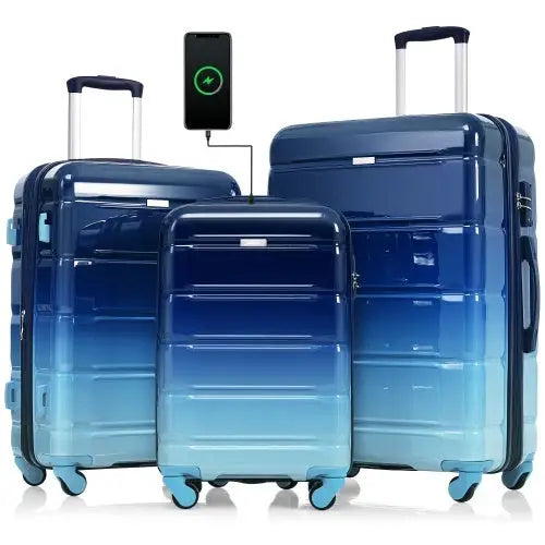 3-piece Luggage 20 Inches With USB Port - Blue - 5