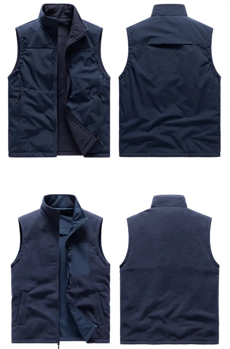 Men’s Double-sided Fleece Vest Winter Warm Loose Sleeveless Tank Outdoor Workwear Vest Clothing