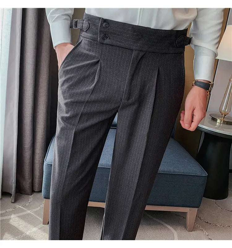 High-waisted Trousers Striped Casual Men
