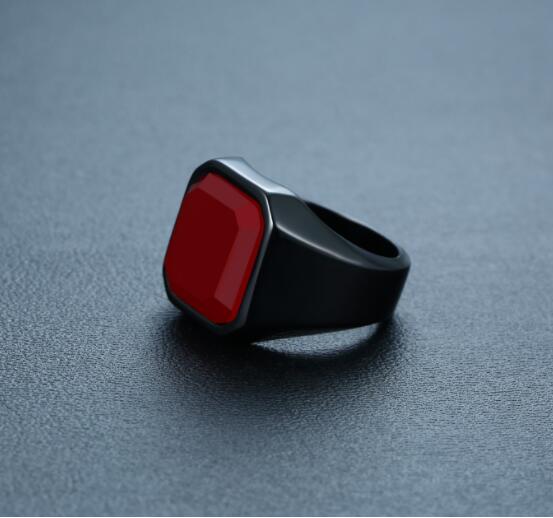 Men’s stainless steel black agate ring