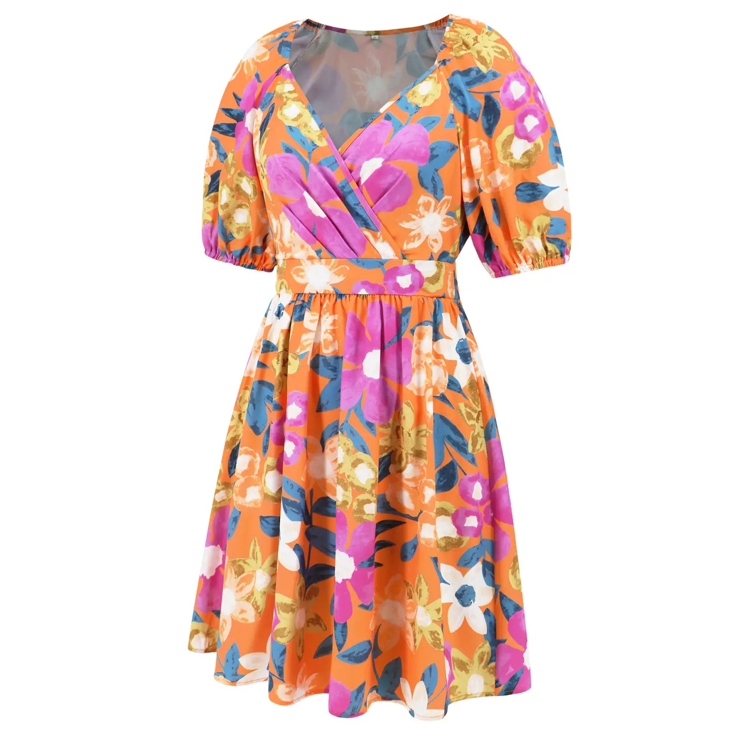 Flowers Print V-Neck Lantern-sleeve Dress Y2K Summer Vacation Beach Short Dresses Fashion Womens Clothing