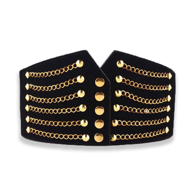 Black and gold chain-embellished collar featured on Deepeel Women Fashion Slim Corset Belt.