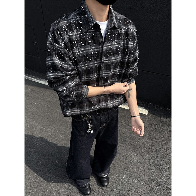 Starry Heavy Embroidery Hot Drilling Shirt Men's Retro Coat