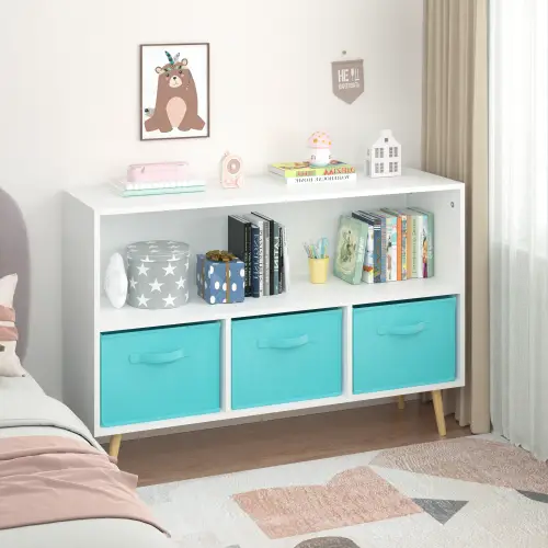 Fiberboard Children’s Bookshelf With Foldable Fabric Drawers