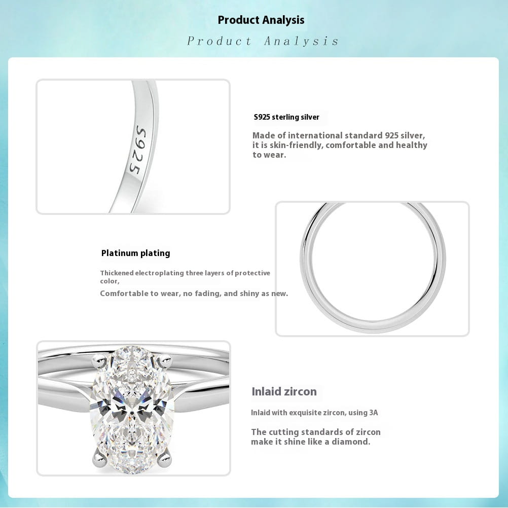 Sterling Silver Inlaid Oval Zircon Ring For Women