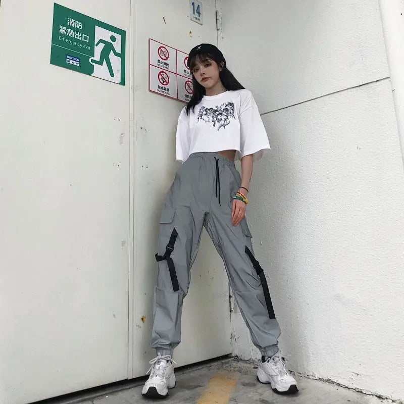 Women’s hip-hop reflective trousers