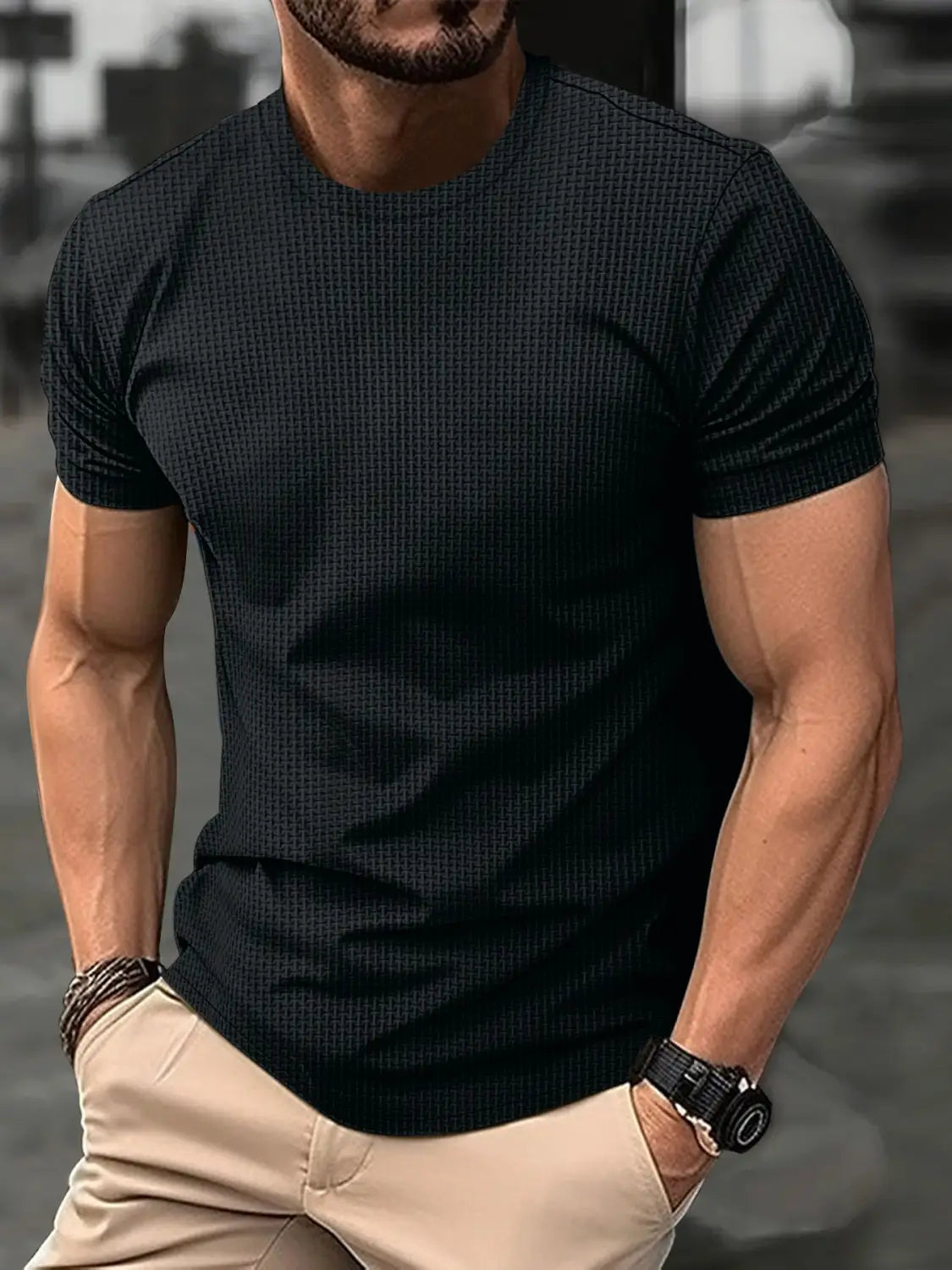 High-end Mesh Ice Silk Short Sleeve T-shirt Men’s Round Neck Summer Solid Color
