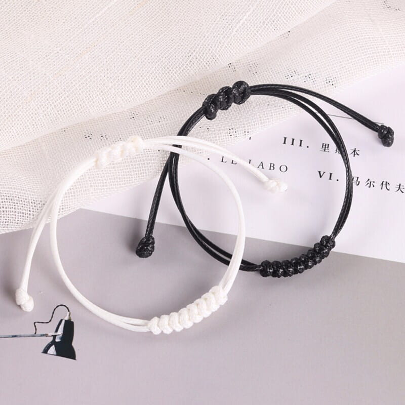 Black and white braided friendship bracelets for couples, perfect for men and women.