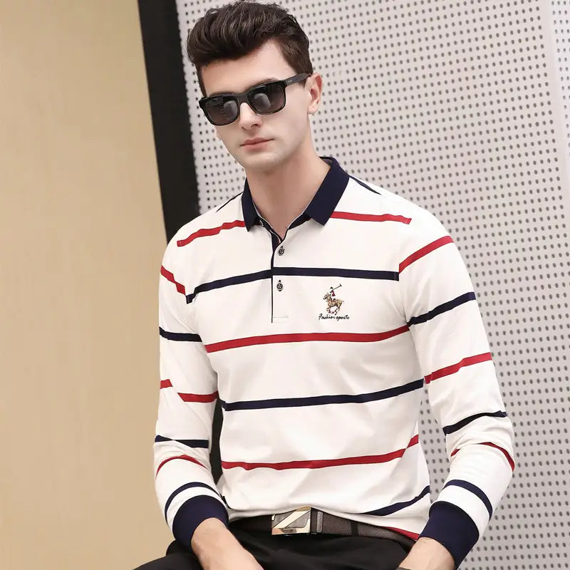 Lapel Plus Size Striped Business Men’s T-shirt