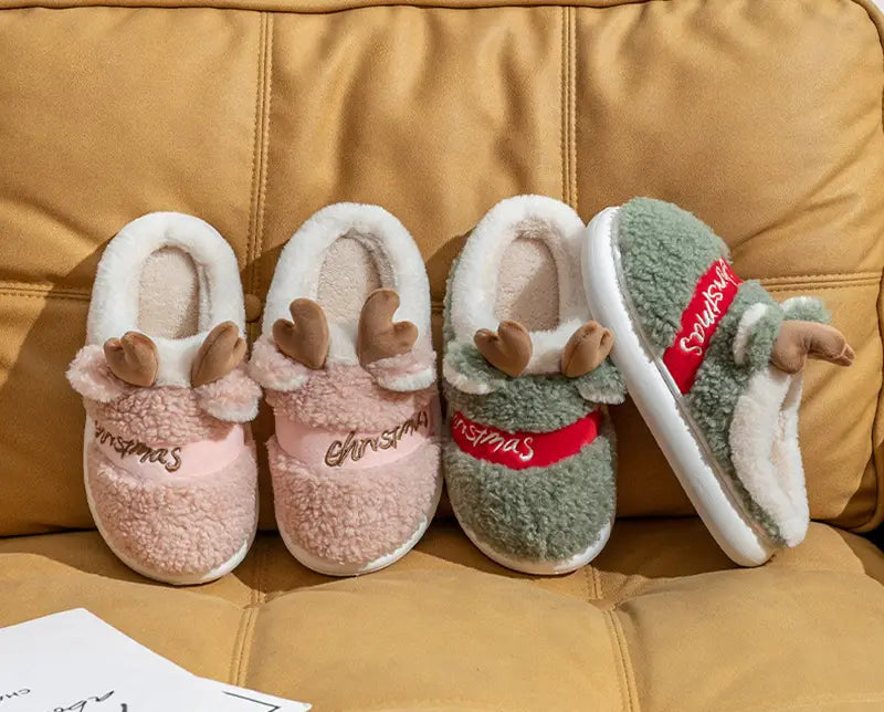 Christmas Shoes Winter Home Slippers Elk Soft Cozy Bedroom Slipper Slip On House Shoes
