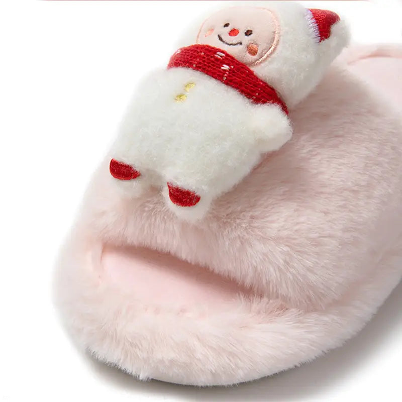 Christmas Shoes Ins Santa Claus Open-toe Cotton Slippers Winter Home Indoor Floor Plush Warm Furry Slippers Women