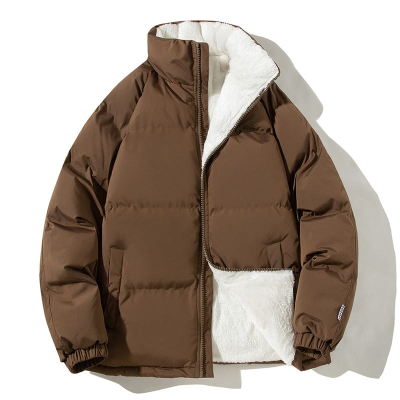 Couples Stand-up Collar Coat With Pockets Fashion Winter Warm Plush Thickened Jacket For Women Men Loose Outwear Top