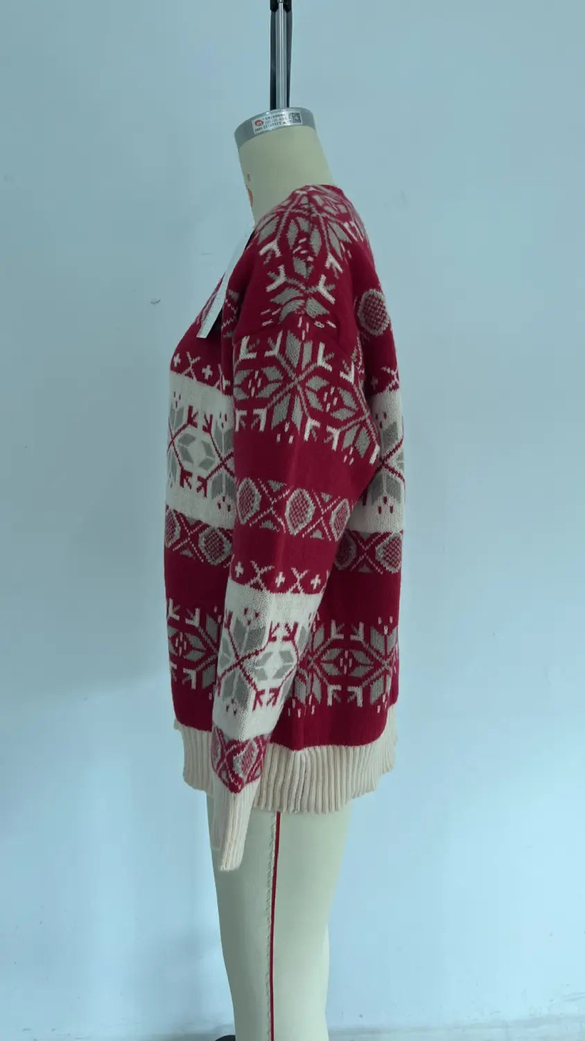 Jacquard Loose Round Neck Long Sleeve Ladies Sweater