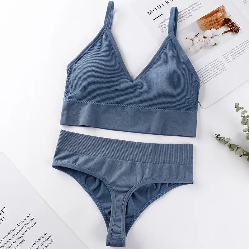 Women’s Underwear Small Chest Push-up Thin Wireless Large Size Sports Sling Vest French Triangle Cup Bra Set