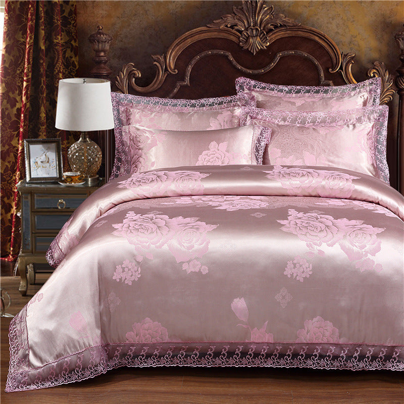 Jacquard Cotton Four-Piece Wedding Duvet Cover Cotton Bed Sheet Silk Satin