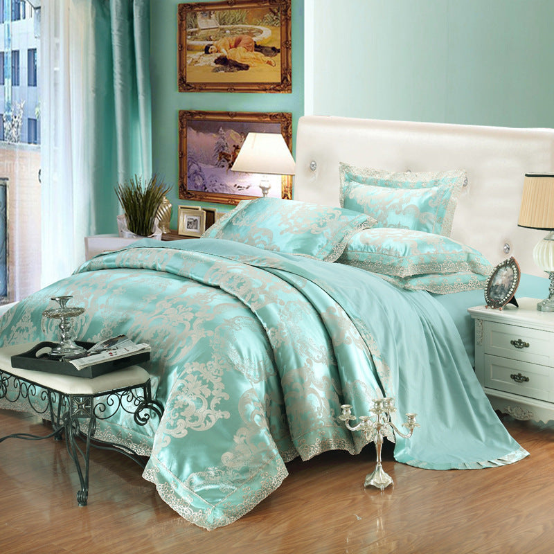 Jacquard Cotton Four-Piece Wedding Duvet Cover Cotton Bed Sheet Silk Satin