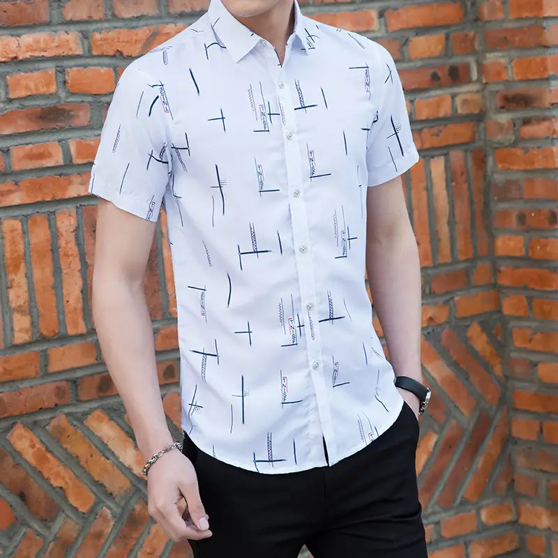New Men’s Plus Size Printed Short-sleeved Shirt