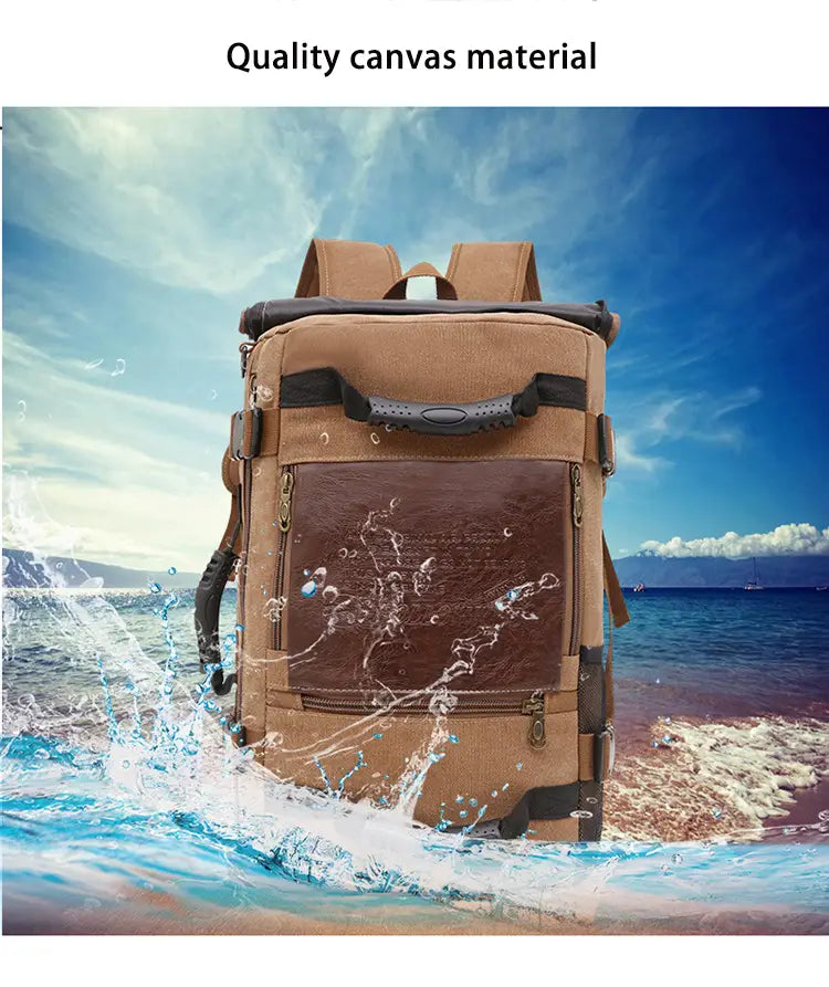 Men Canvas Backpack Huge Travel School Shoulder Computer Backpack Functional Versatile Bags Multifunctional Laptop Bag