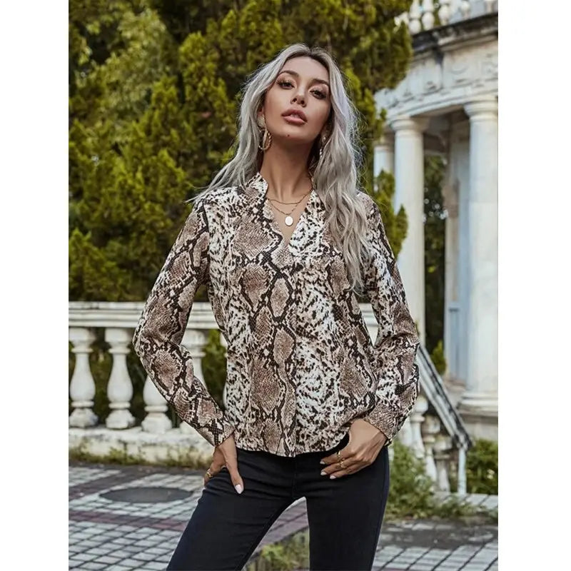 Leopard Print Shirts Long Sleeve Lapel Pattern Shirts Women’s